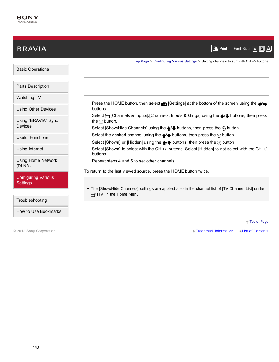 Setting channels to surf with ch +/- buttons | Sony XBR-84X900 User Manual | Page 145 / 185