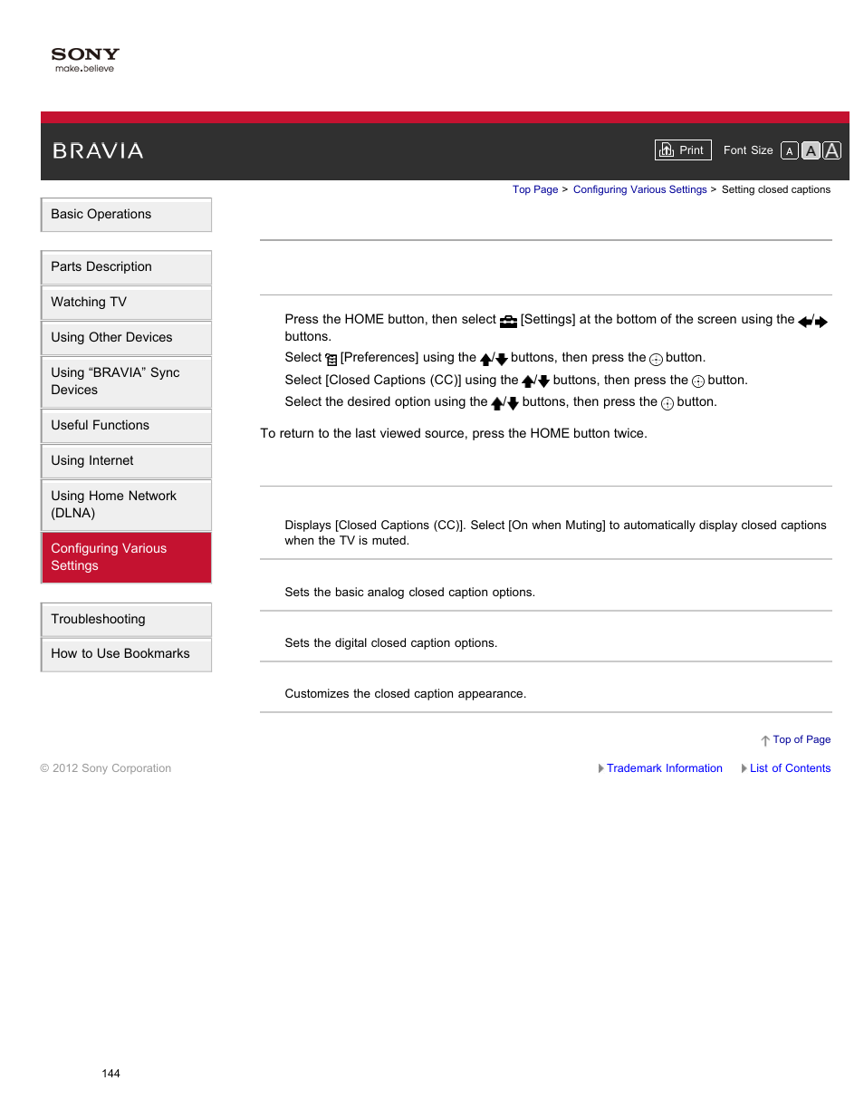 Setting closed captions | Sony XBR-84X900 User Manual | Page 149 / 185