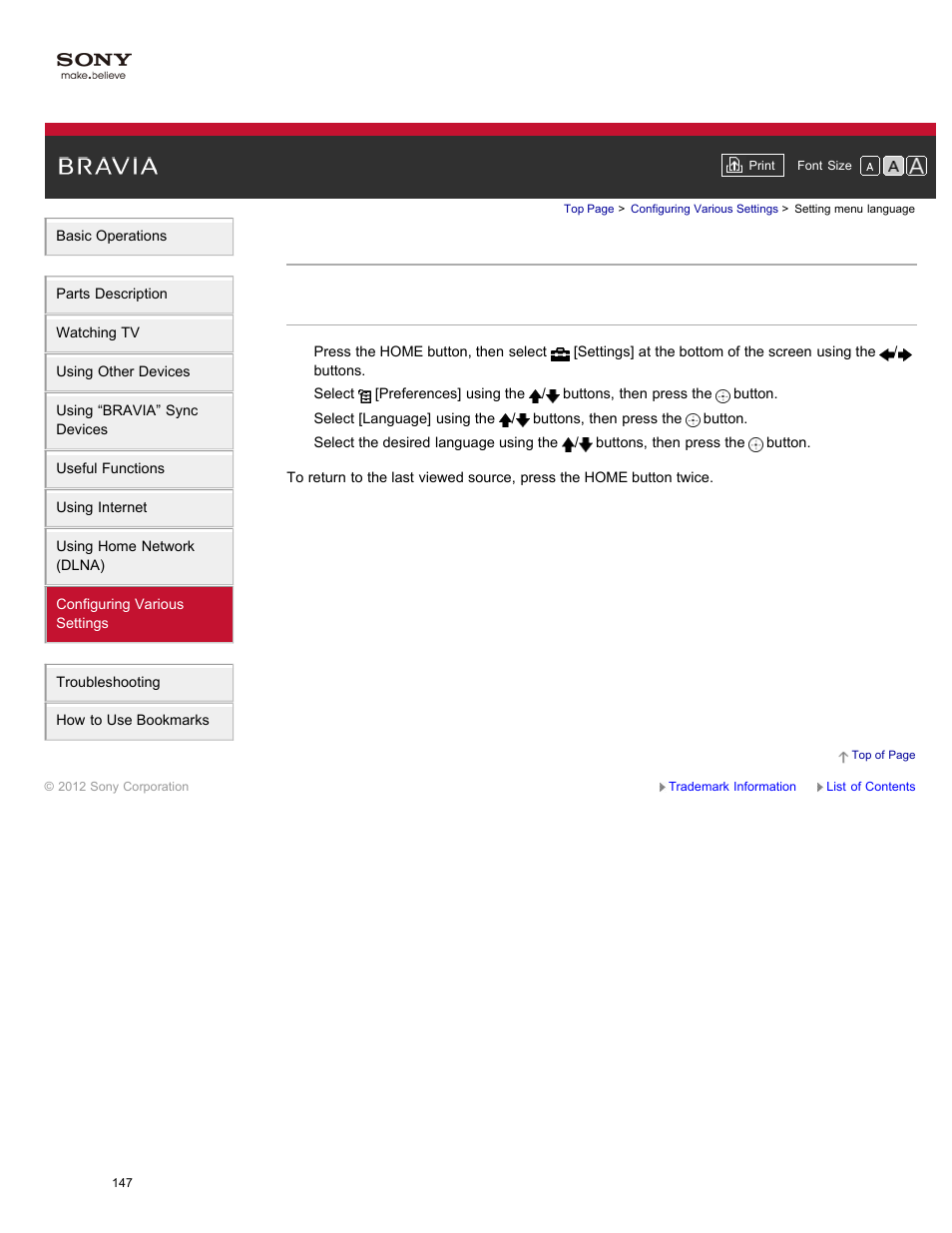 Setting menu language | Sony XBR-84X900 User Manual | Page 152 / 185