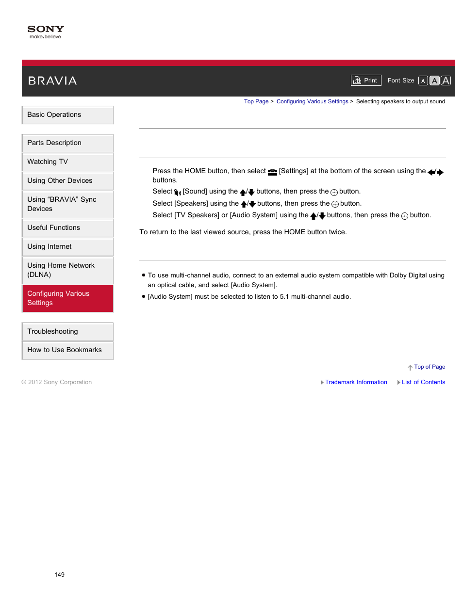 Selecting speakers to output sound | Sony XBR-84X900 User Manual | Page 154 / 185