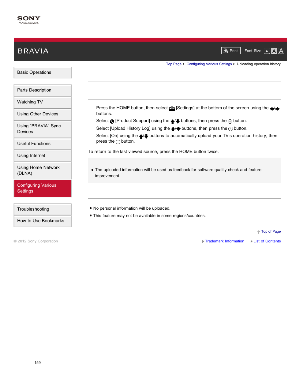 Uploading operation history | Sony XBR-84X900 User Manual | Page 164 / 185