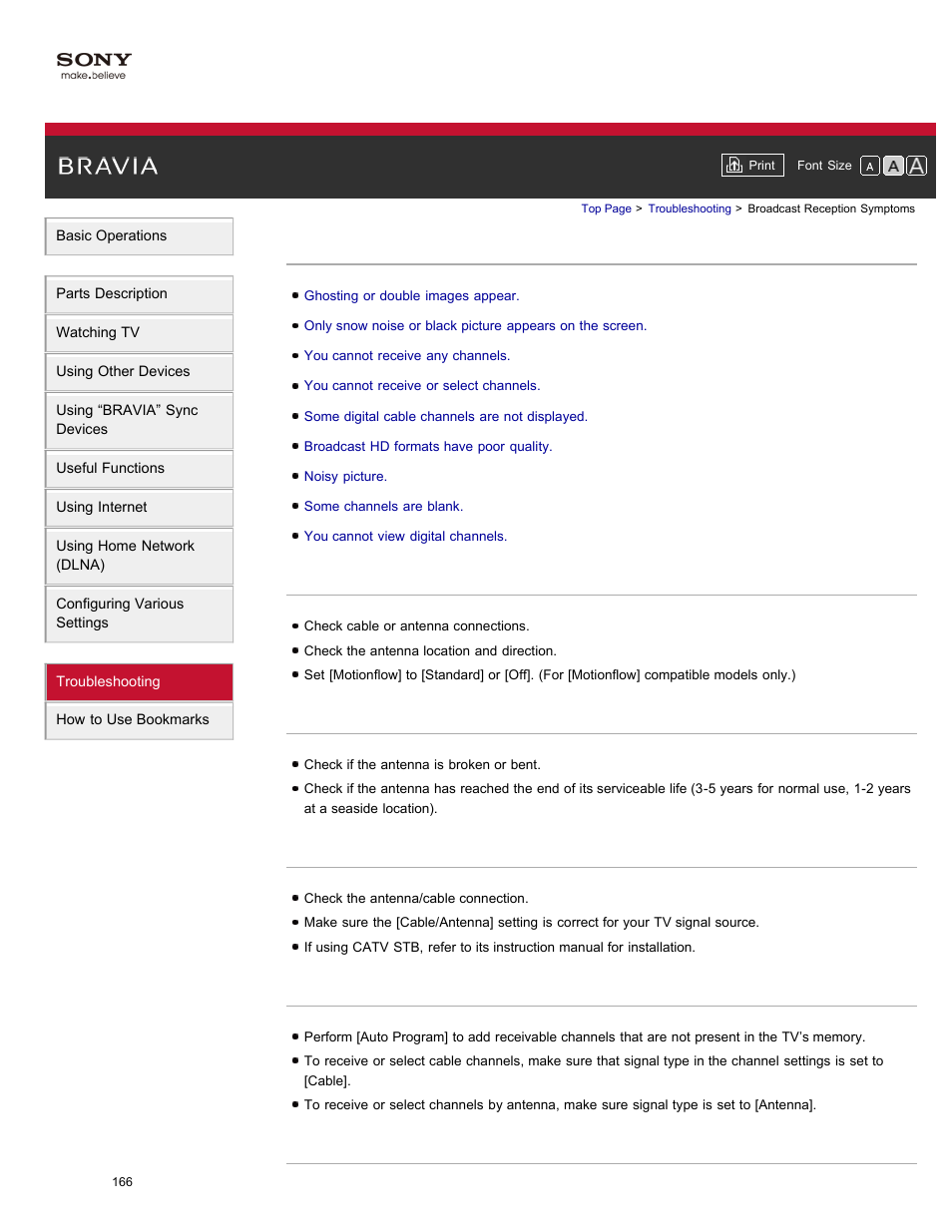 Broadcast reception symptoms | Sony XBR-84X900 User Manual | Page 171 / 185