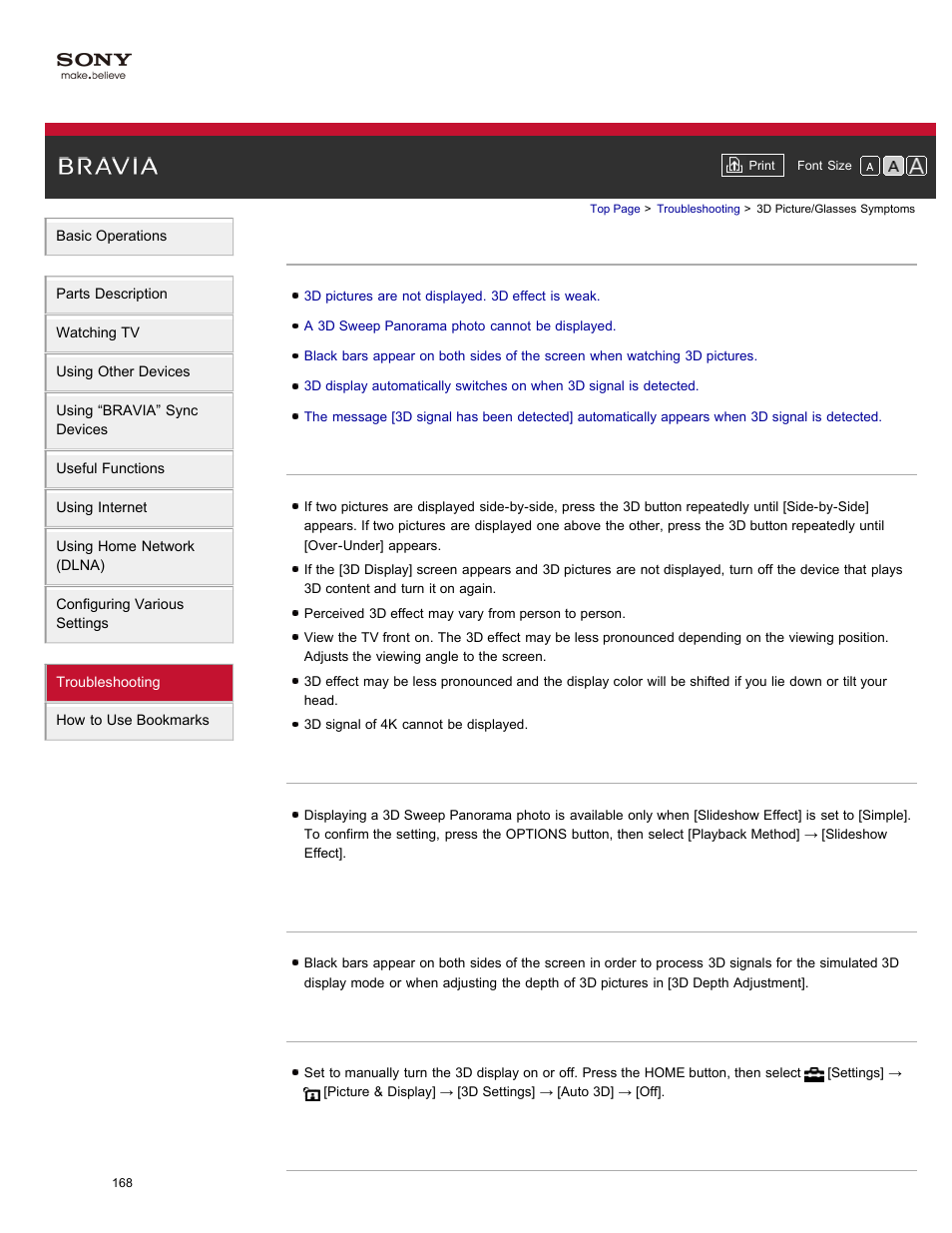 3d picture/glasses symptoms | Sony XBR-84X900 User Manual | Page 173 / 185