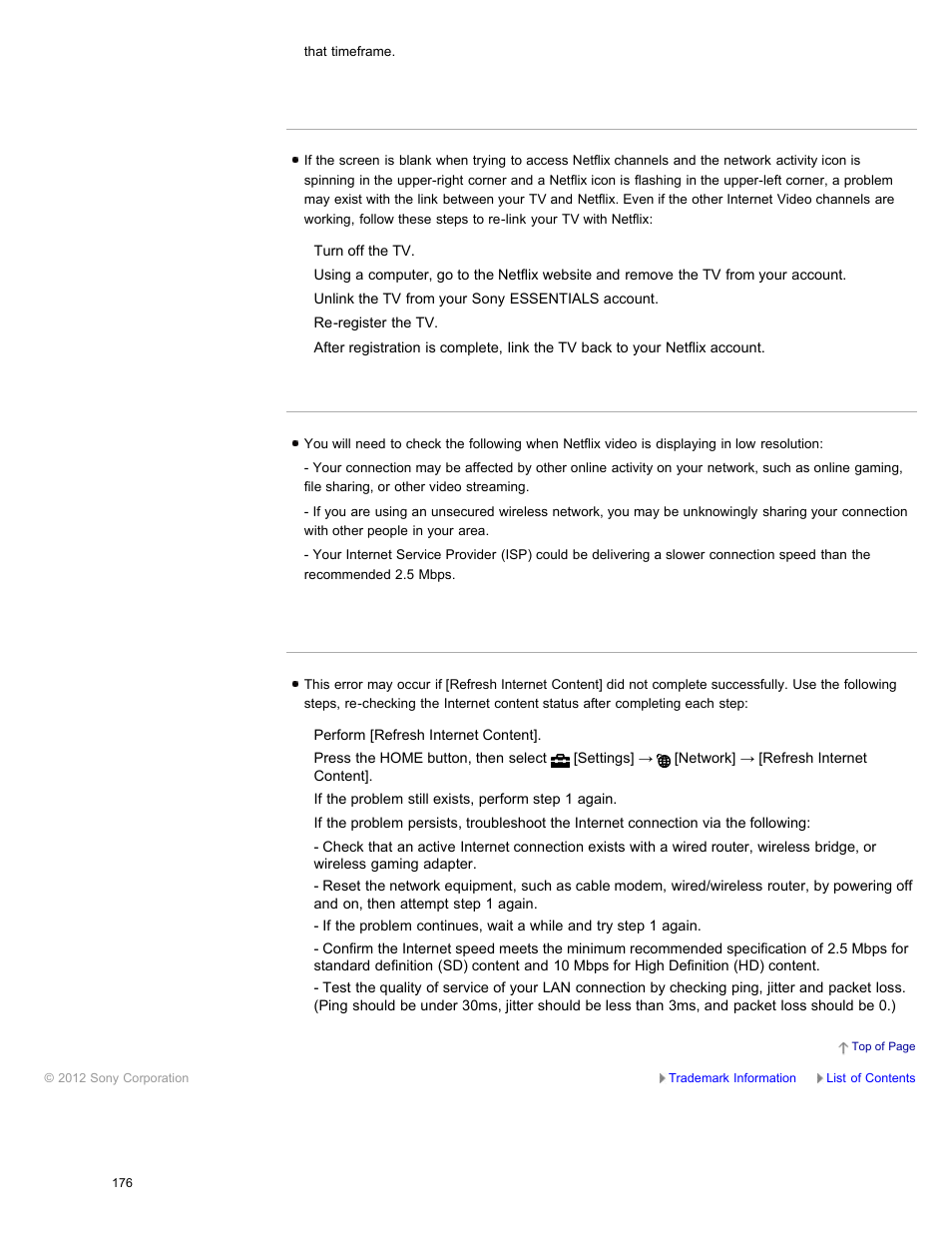 Streaming netflix video displays in low resolution | Sony XBR-84X900 User Manual | Page 181 / 185