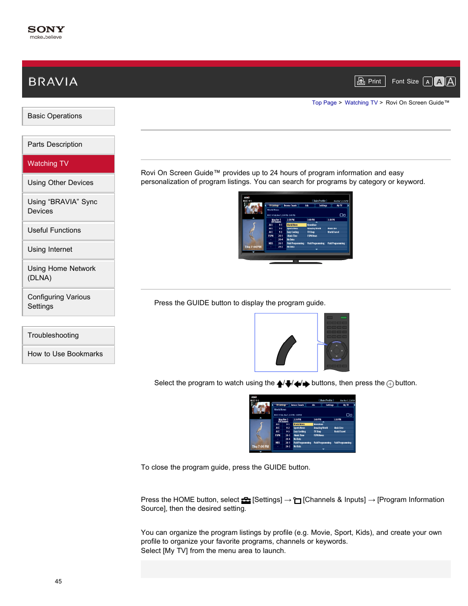 Rovi on screen guide, Guide | Sony XBR-84X900 User Manual | Page 50 / 185
