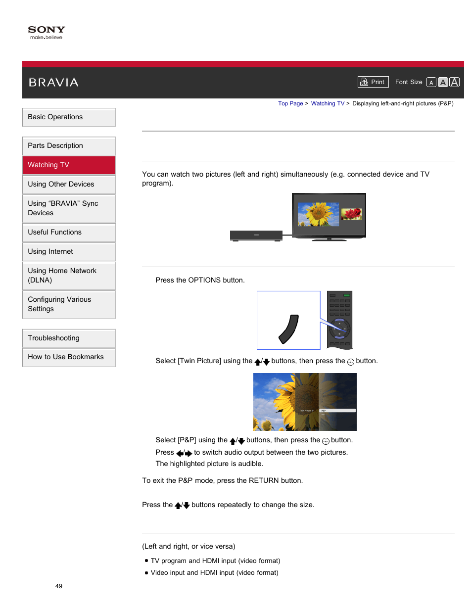 Displaying left-and-right pictures (p&p) | Sony XBR-84X900 User Manual | Page 54 / 185