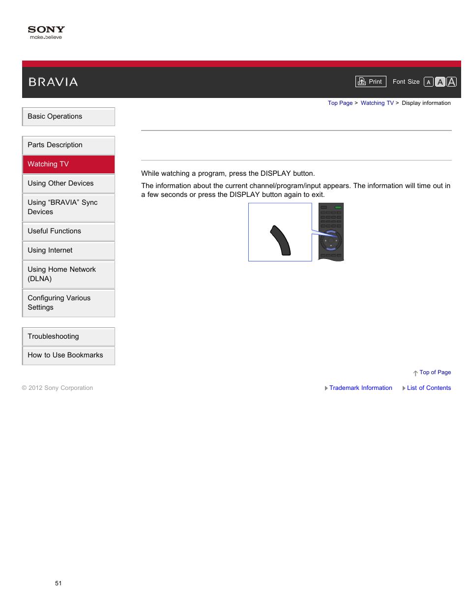 Display information, Display | Sony XBR-84X900 User Manual | Page 56 / 185