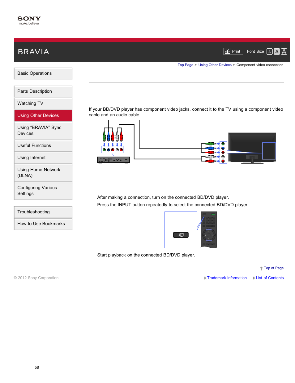 Component video connection | Sony XBR-84X900 User Manual | Page 63 / 185