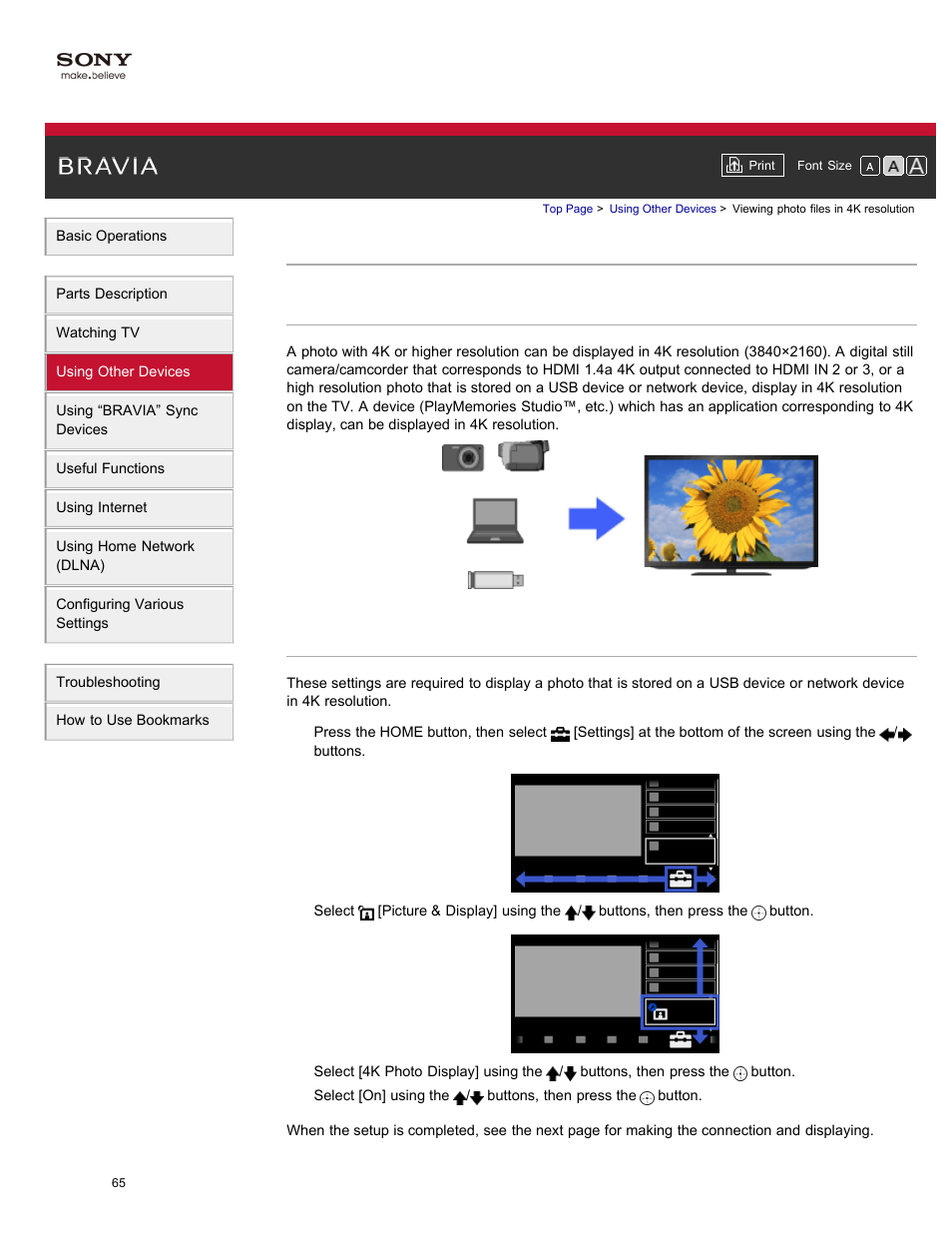 Viewing photo files in 4k resolution | Sony XBR-84X900 User Manual | Page 70 / 185