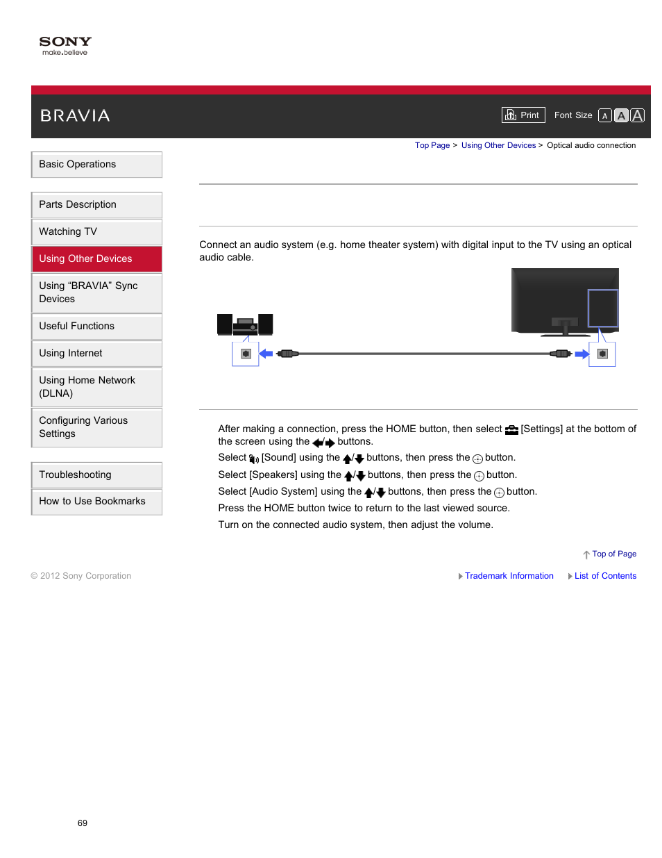 Optical audio connection | Sony XBR-84X900 User Manual | Page 74 / 185