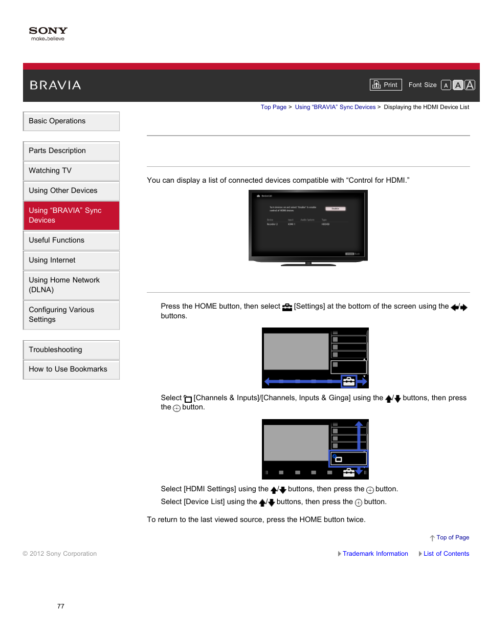 Displaying the hdmi device list | Sony XBR-84X900 User Manual | Page 82 / 185