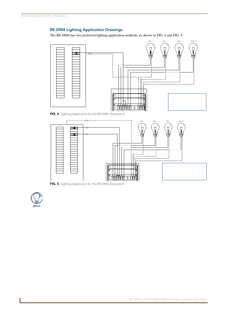 Re-dm4 lighting application drawings | AMX Radia Eclipse 4-Channel Dimmer Module RE-DM4 User Manual | Page 12 / 90