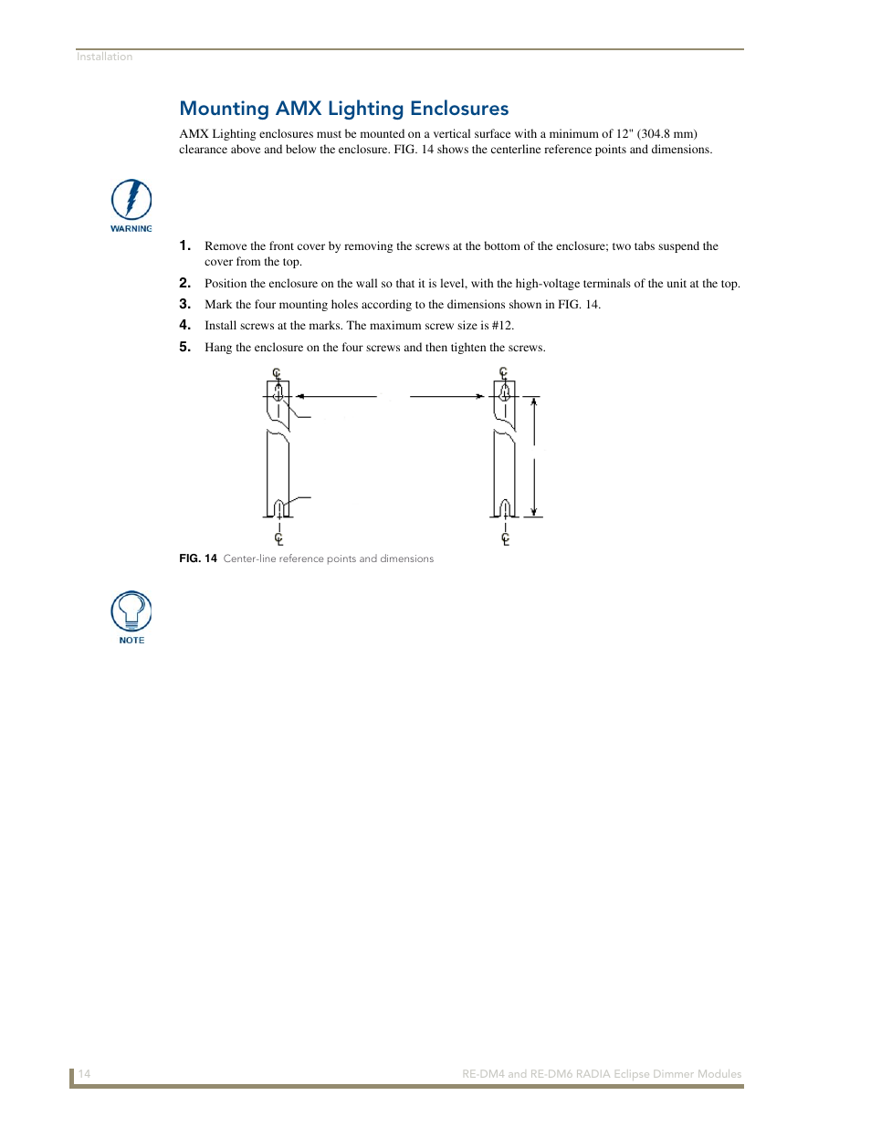 Mounting amx lighting enclosures | AMX Radia Eclipse 4-Channel Dimmer Module RE-DM4 User Manual | Page 22 / 90