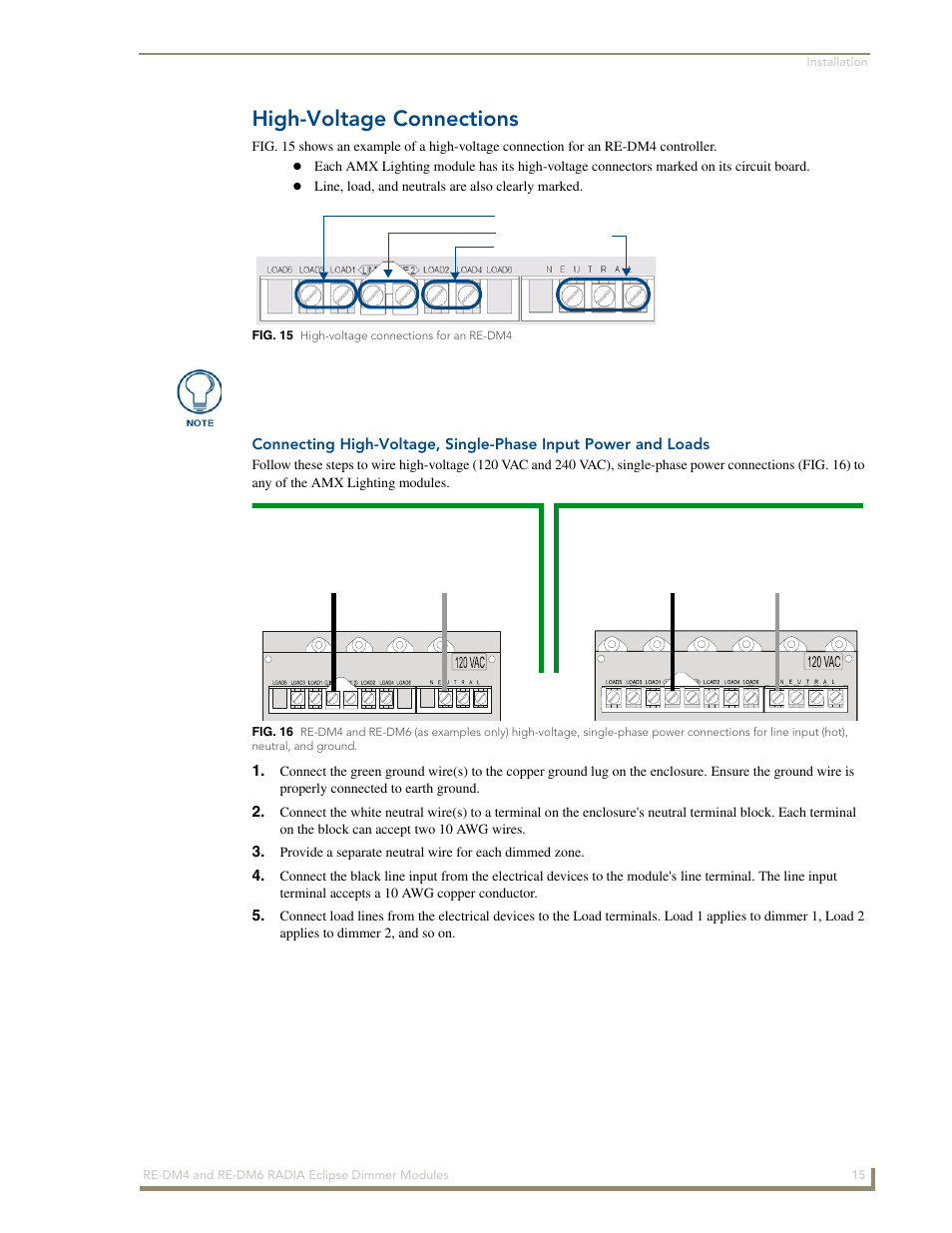 High-voltage connections | AMX Radia Eclipse 4-Channel Dimmer Module RE-DM4 User Manual | Page 23 / 90