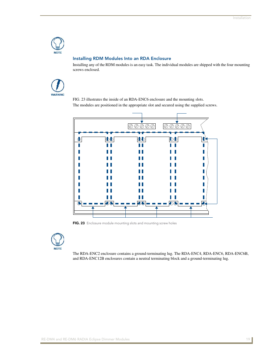 Installing rdm modules into an rda enclosure | AMX Radia Eclipse 4-Channel Dimmer Module RE-DM4 User Manual | Page 27 / 90