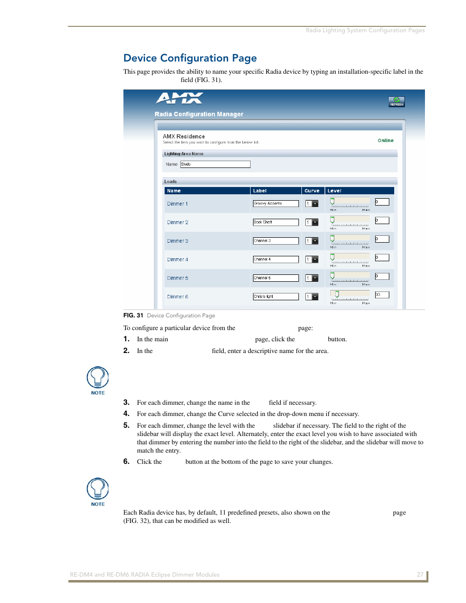 Device configuration page | AMX Radia Eclipse 4-Channel Dimmer Module RE-DM4 User Manual | Page 35 / 90