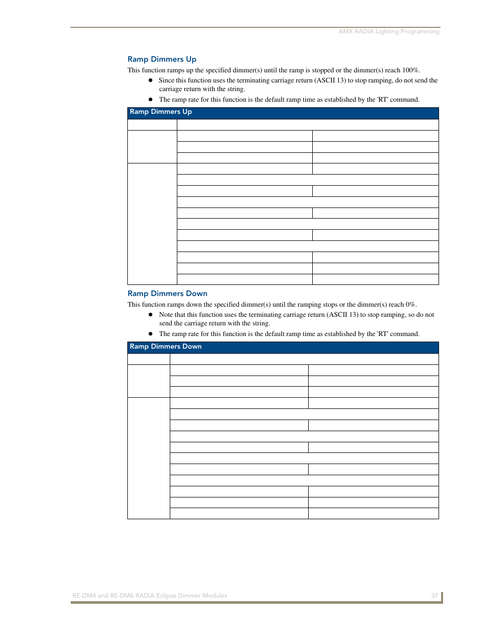 Ramp dimmers up, Ramp dimmers down | AMX Radia Eclipse 4-Channel Dimmer Module RE-DM4 User Manual | Page 45 / 90