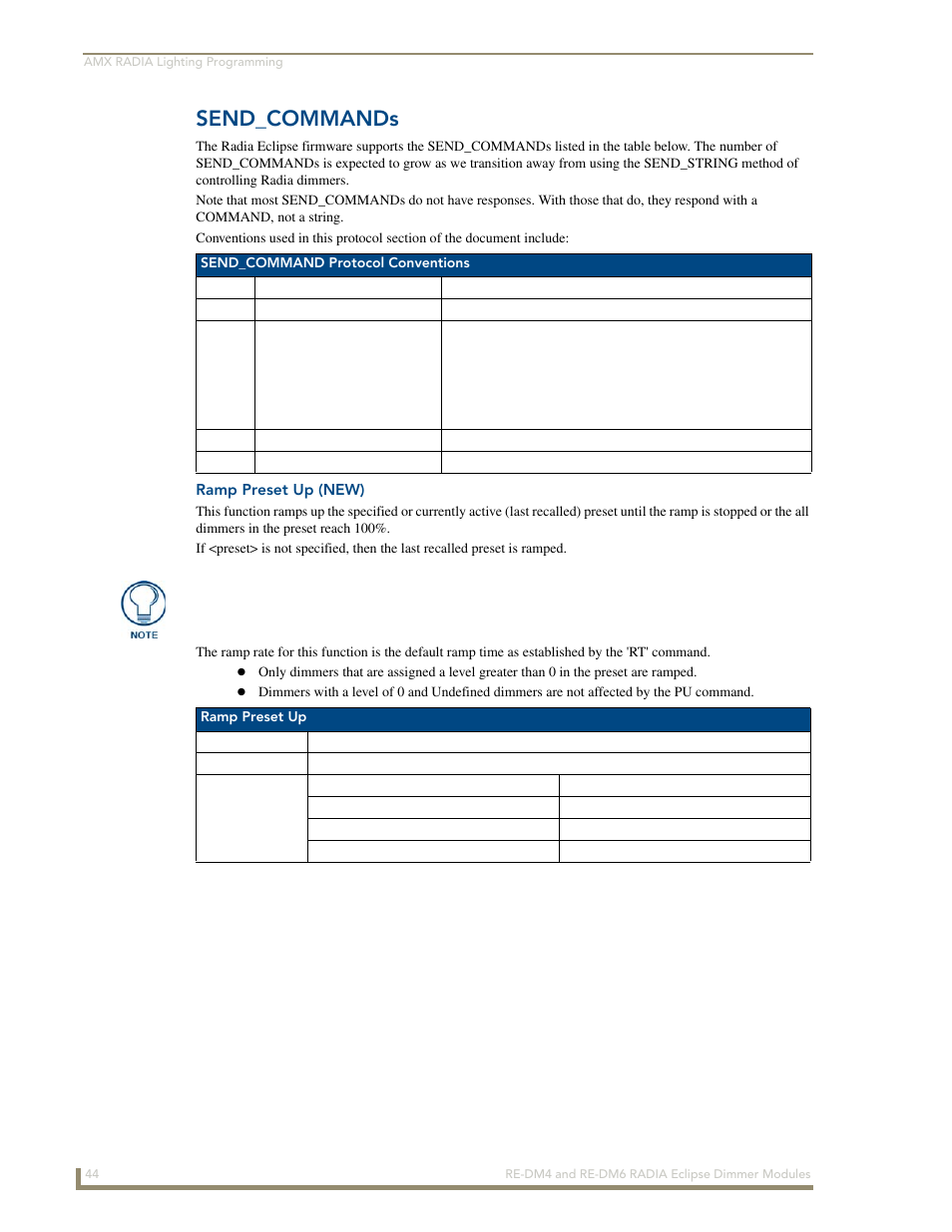 Send_commands, Ramp preset up (new) | AMX Radia Eclipse 4-Channel Dimmer Module RE-DM4 User Manual | Page 52 / 90