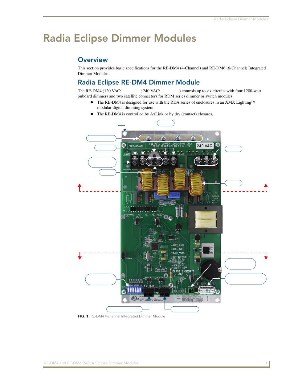 Radia eclipse dimmer modules, Overview, Radia eclipse re-dm4 dimmer module | AMX Radia Eclipse 4-Channel Dimmer Module RE-DM4 User Manual | Page 9 / 90