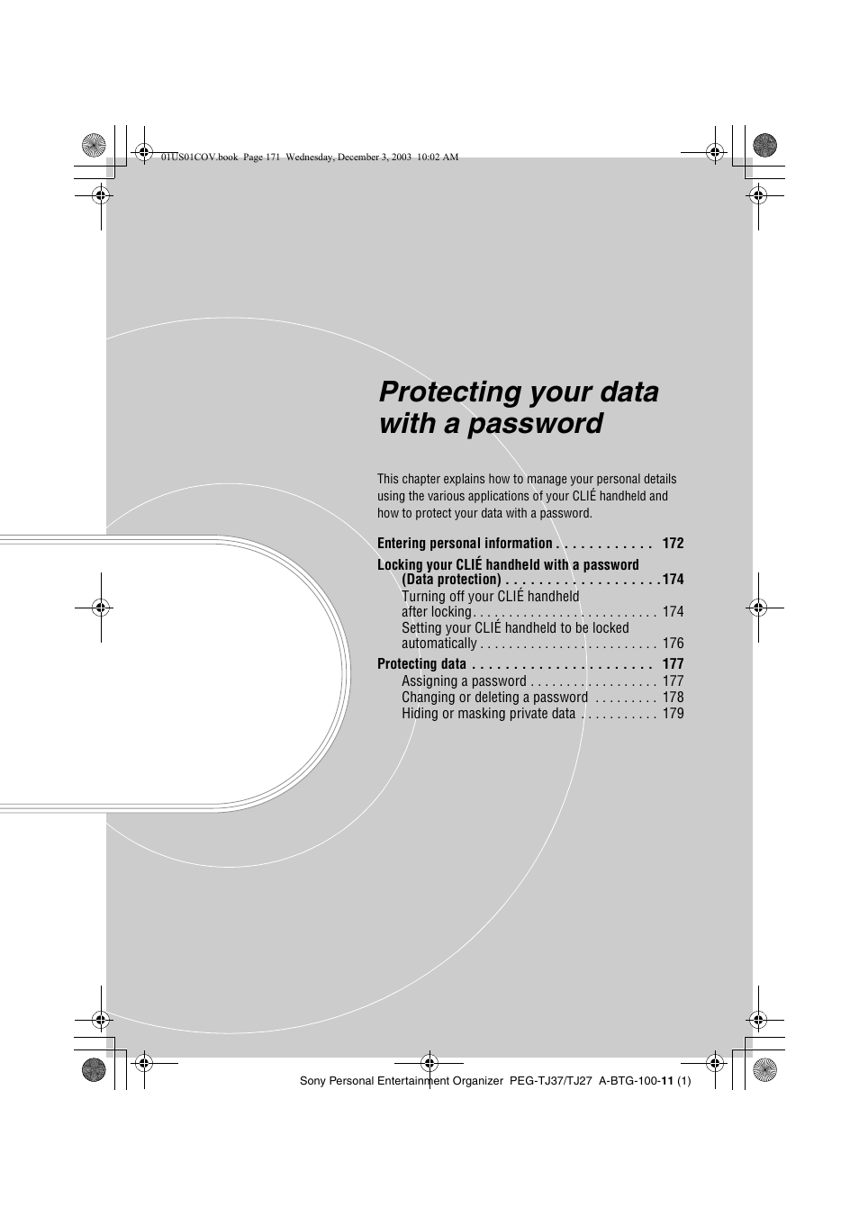 Protecting your data with a password | Sony PEG-TJ27 User Manual | Page 171 / 195