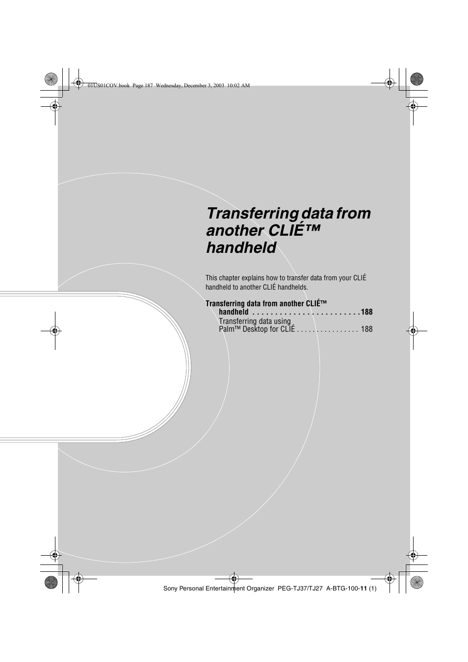 Transferring data from another clié™ handheld | Sony PEG-TJ27 User Manual | Page 187 / 195