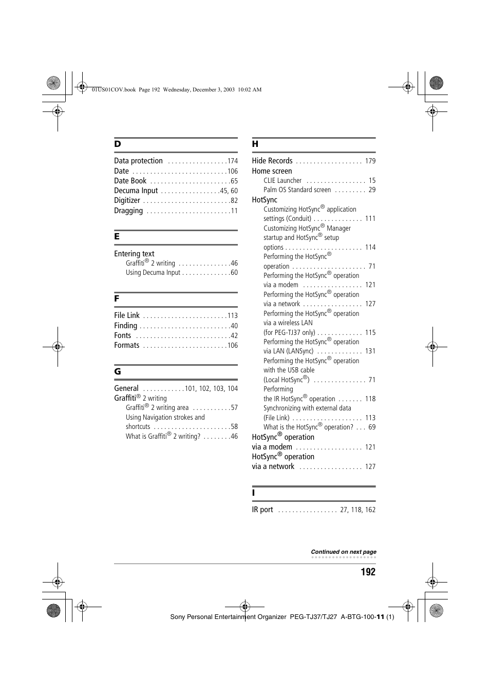 Sony PEG-TJ27 User Manual | Page 192 / 195