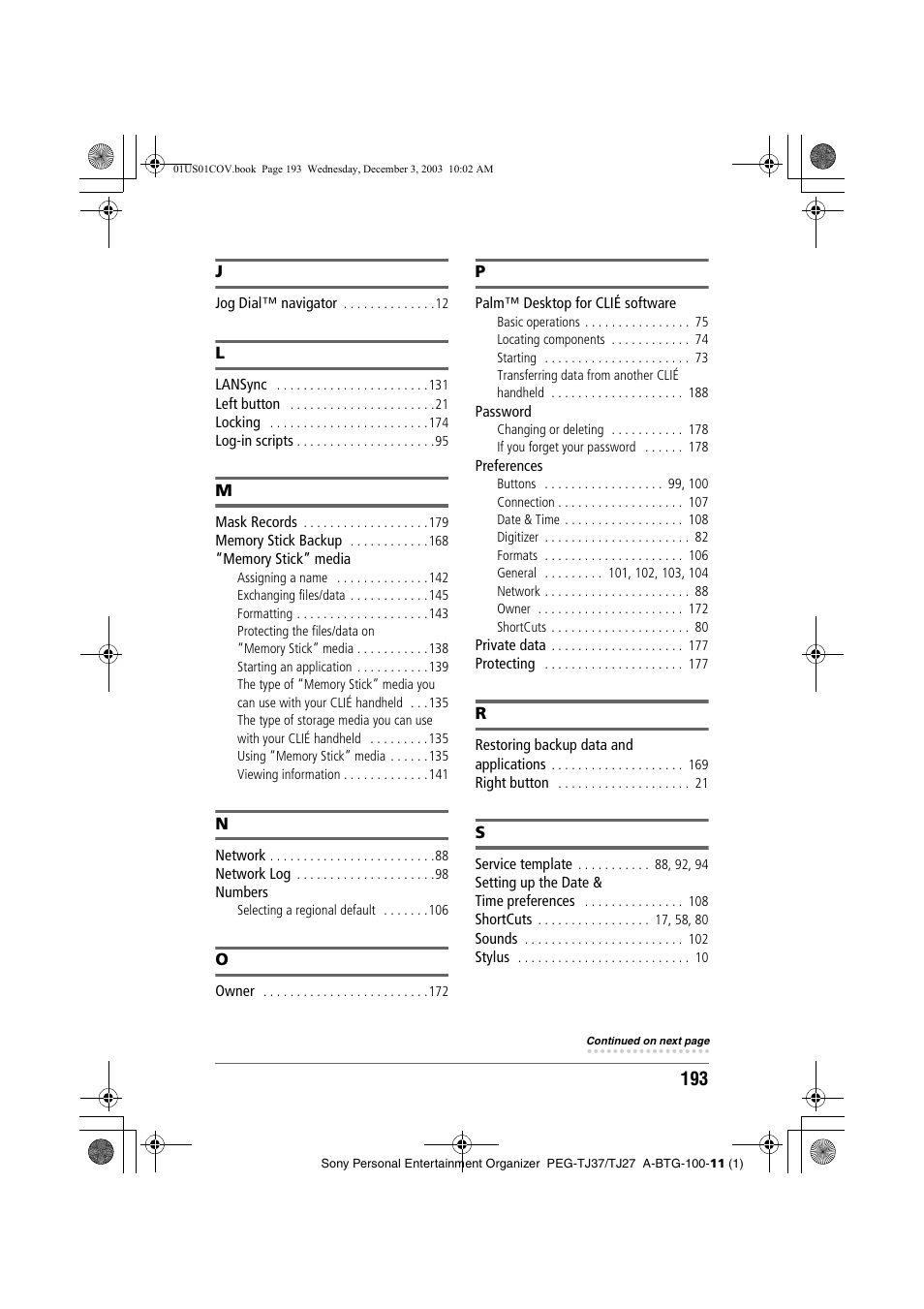 Sony PEG-TJ27 User Manual | Page 193 / 195