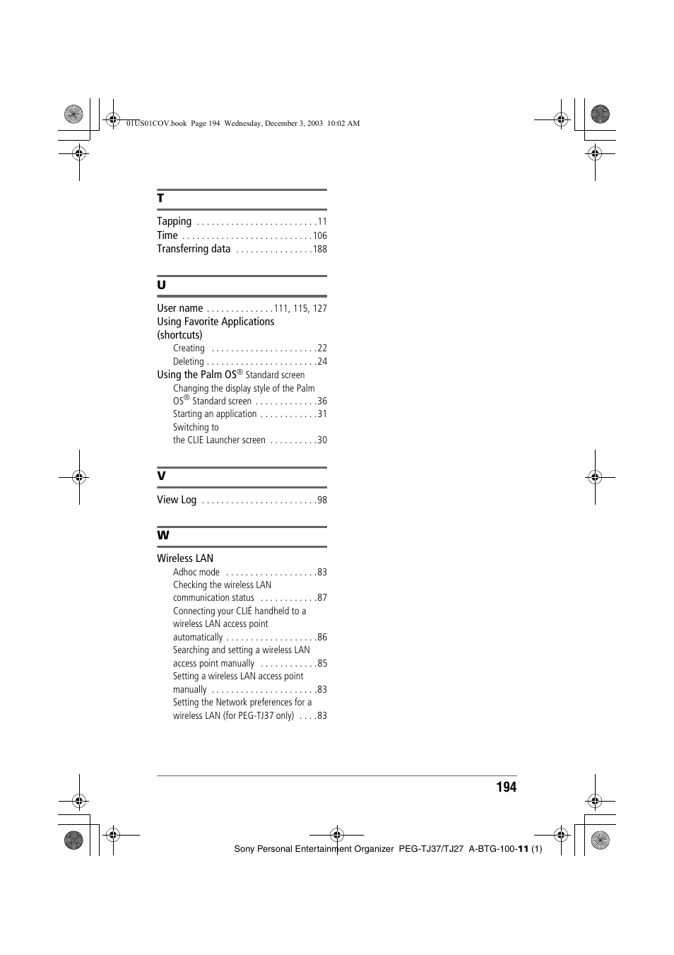 Sony PEG-TJ27 User Manual | Page 194 / 195