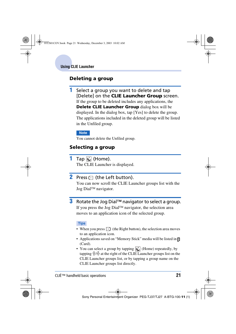 Sony PEG-TJ27 User Manual | Page 21 / 195