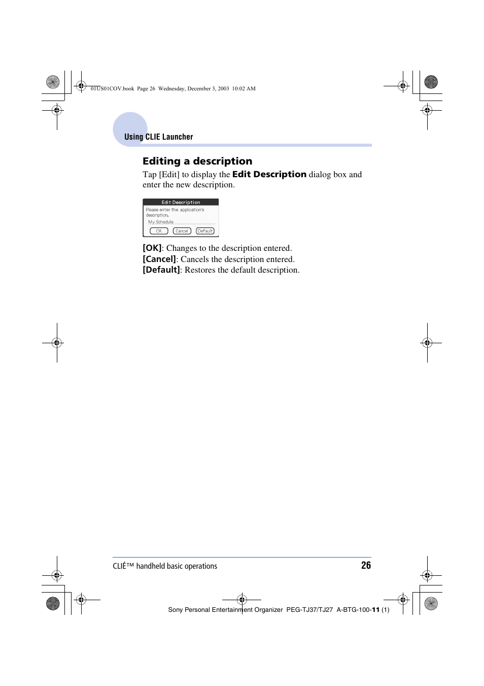 Editing a description | Sony PEG-TJ27 User Manual | Page 26 / 195