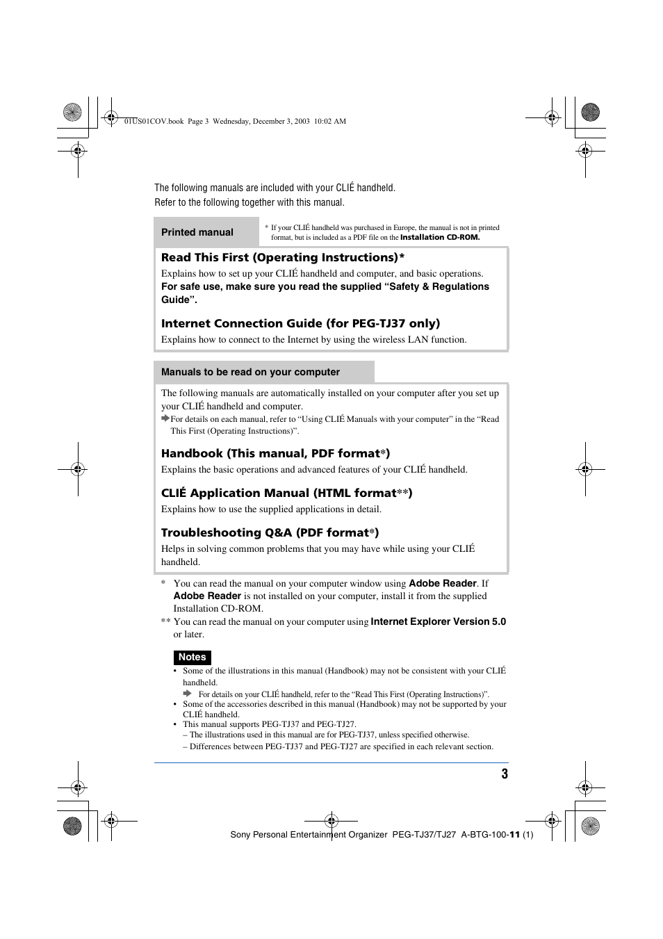 Sony PEG-TJ27 User Manual | Page 3 / 195