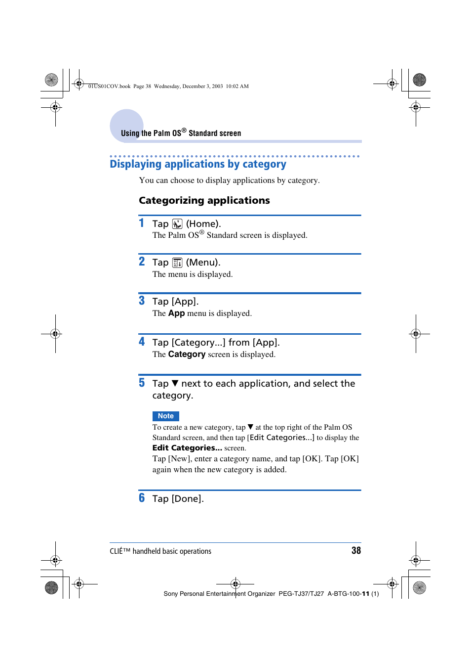 Displaying applications by category | Sony PEG-TJ27 User Manual | Page 38 / 195