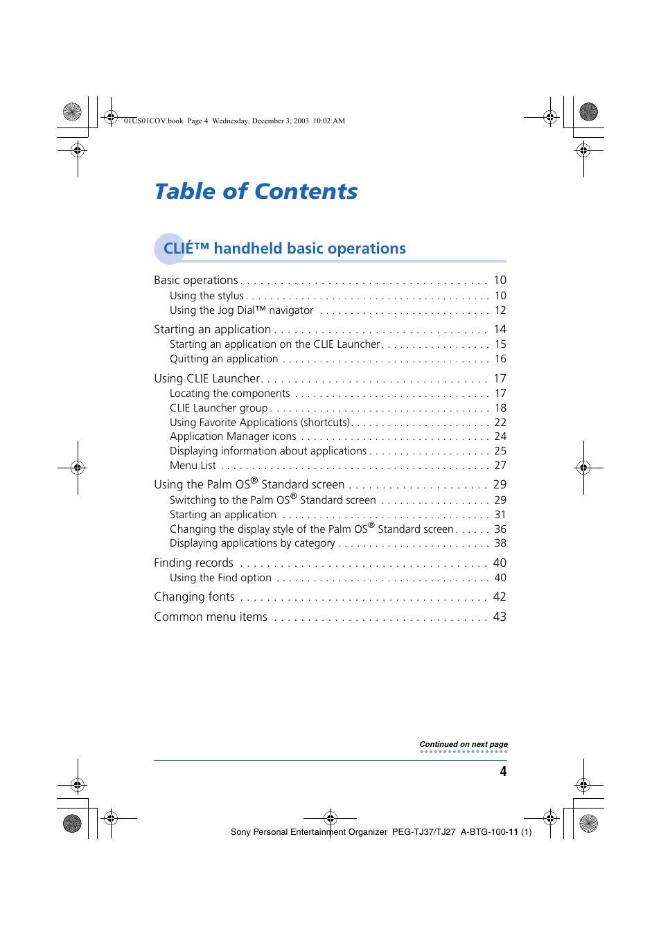 Sony PEG-TJ27 User Manual | Page 4 / 195