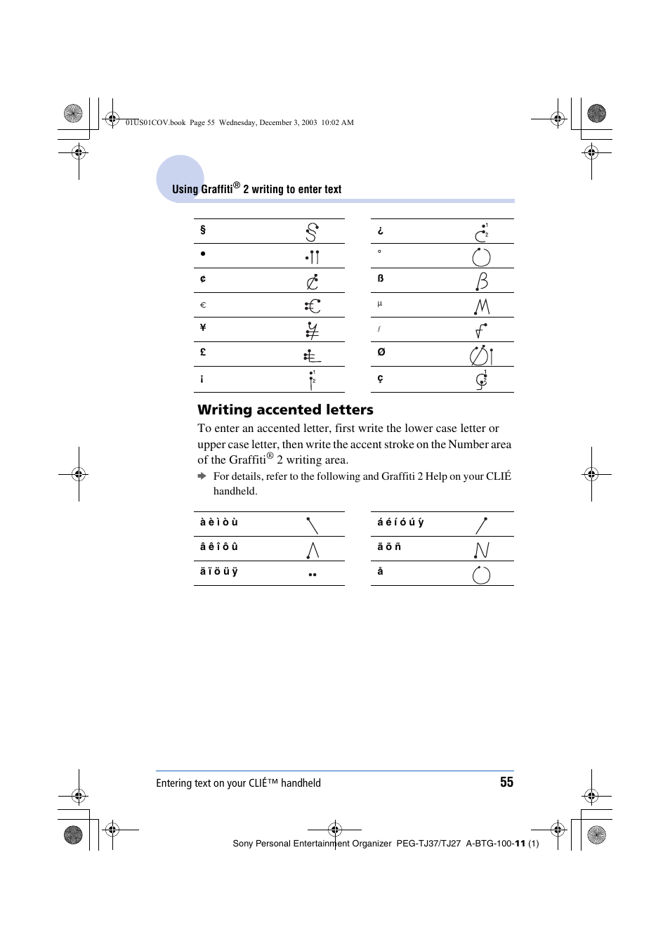 Writing accented letters | Sony PEG-TJ27 User Manual | Page 55 / 195