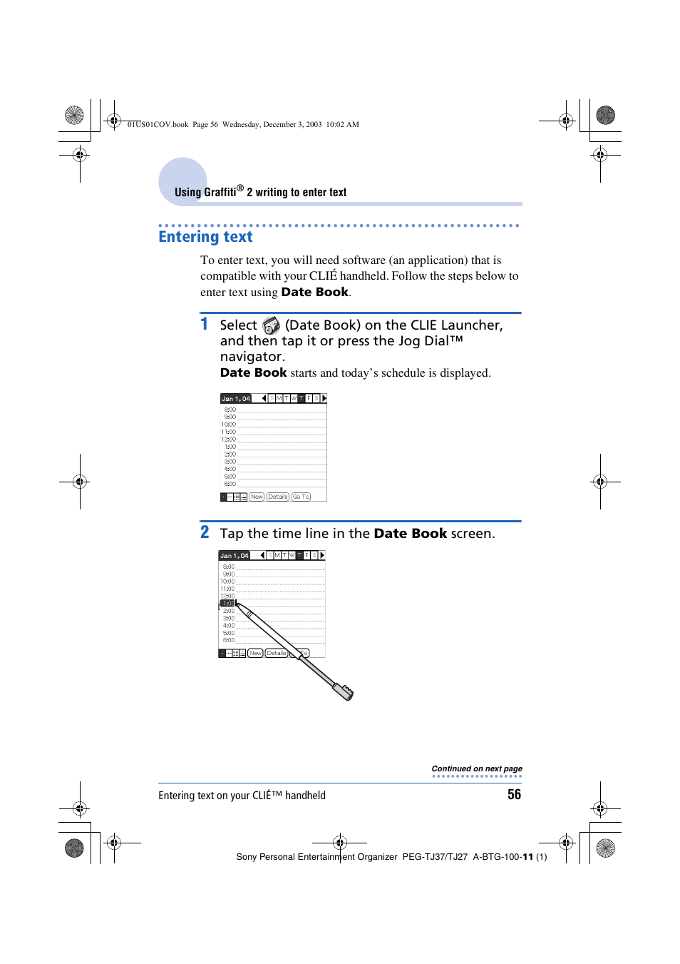 Entering text | Sony PEG-TJ27 User Manual | Page 56 / 195