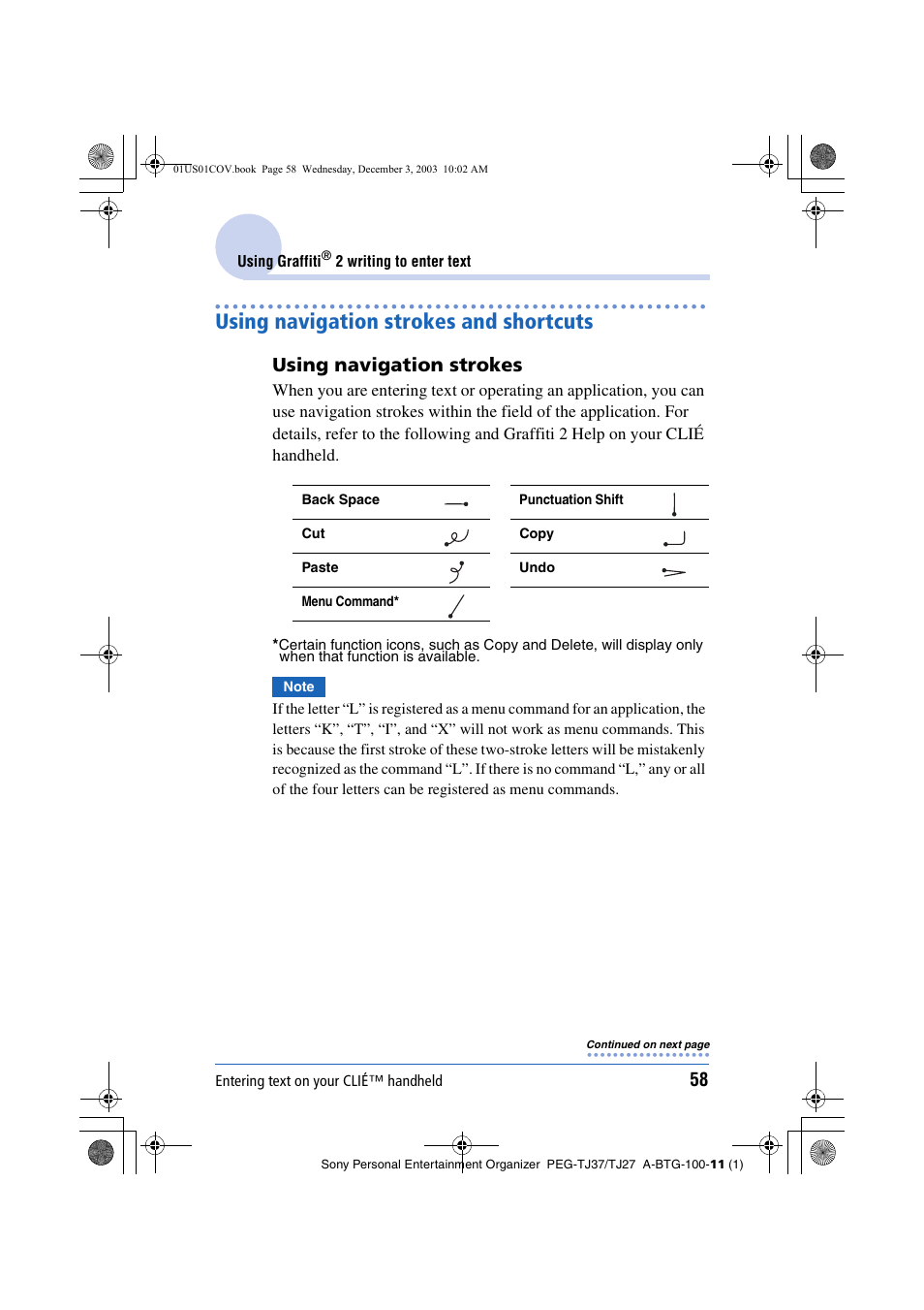 Using navigation strokes and shortcuts, Using navigation strokes | Sony PEG-TJ27 User Manual | Page 58 / 195