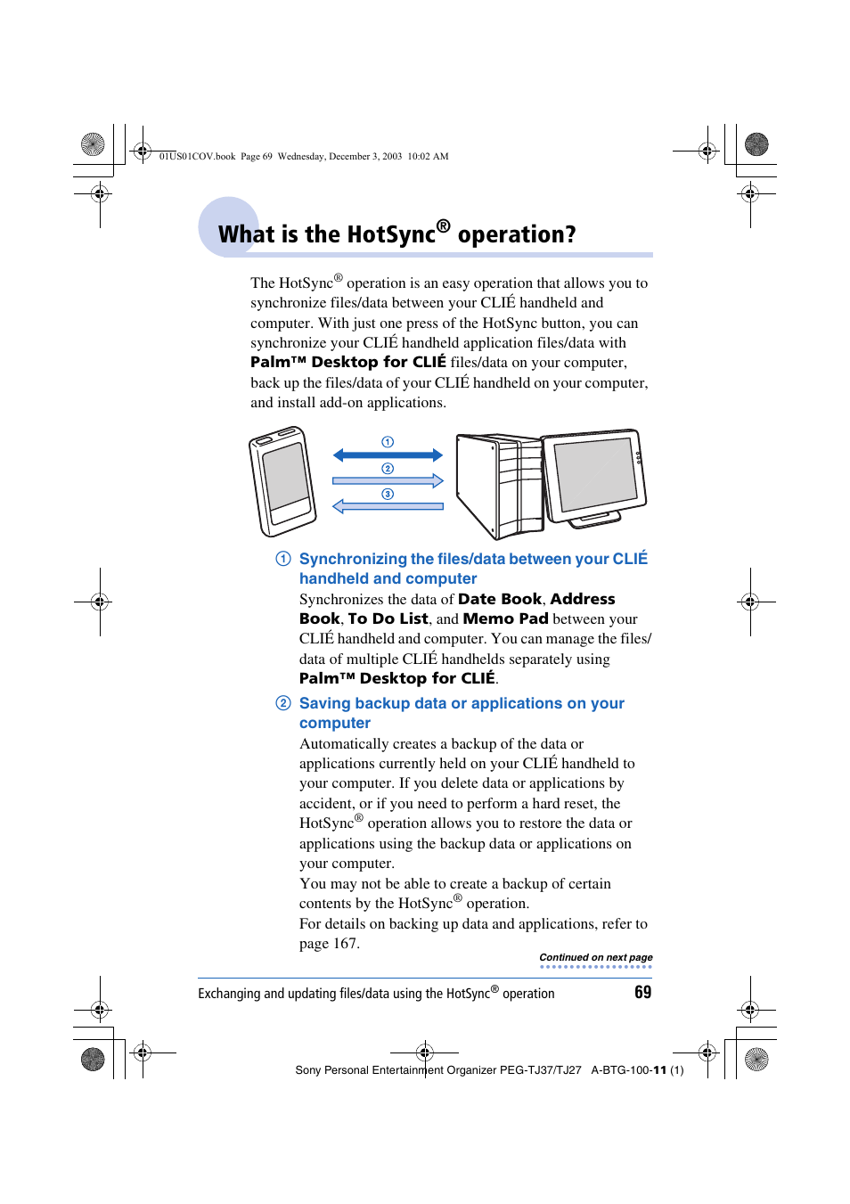 What is the hotsync® operation, What is the hotsync, Operation | Sony PEG-TJ27 User Manual | Page 69 / 195