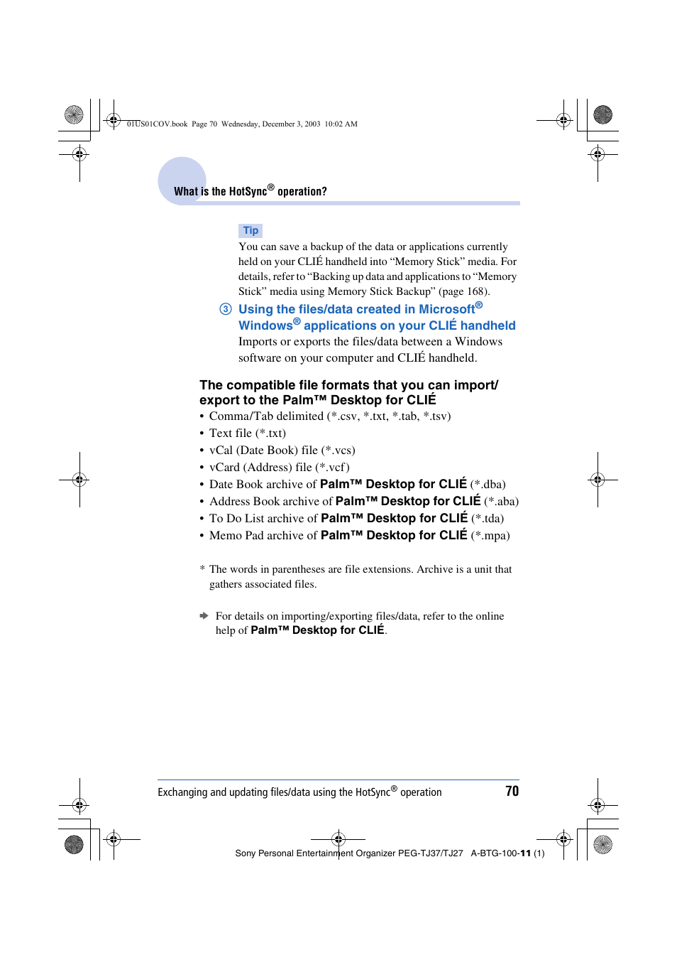 Sony PEG-TJ27 User Manual | Page 70 / 195