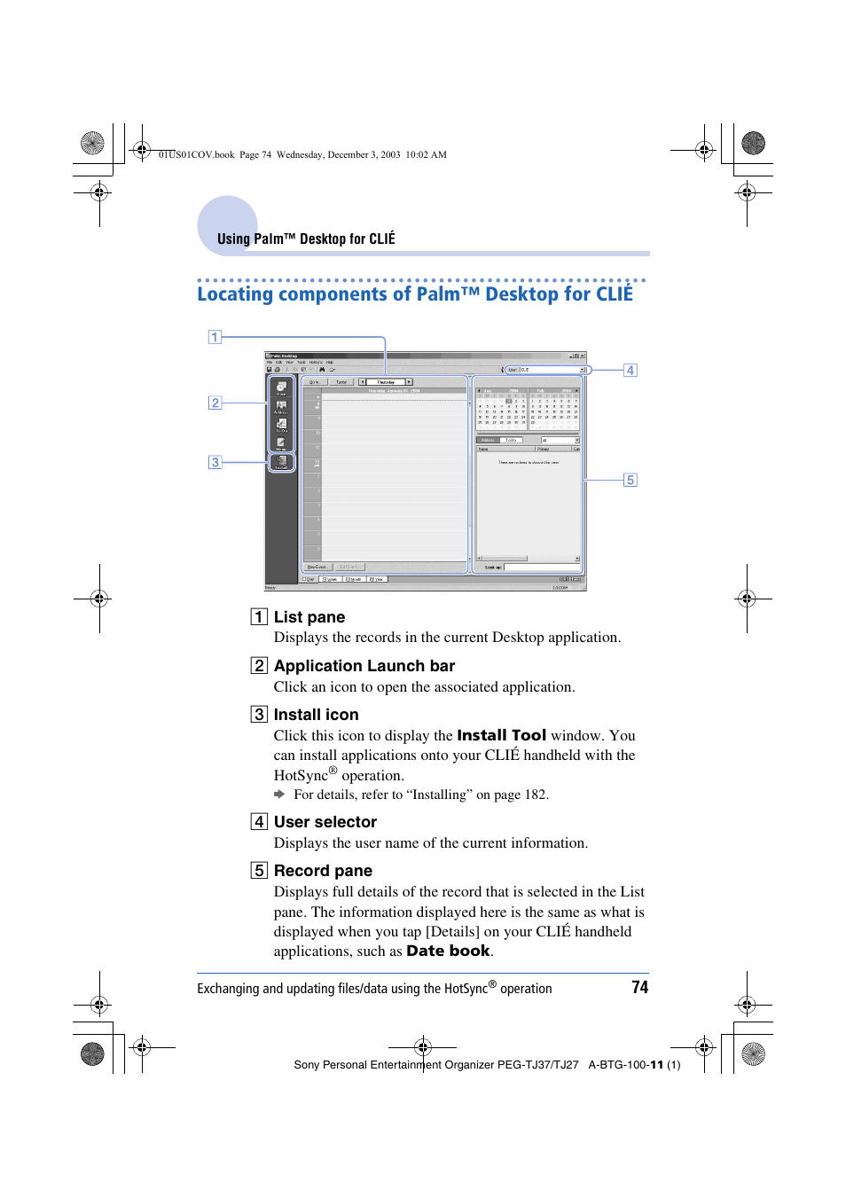 Locating components of palm™ desktop for clié | Sony PEG-TJ27 User Manual | Page 74 / 195