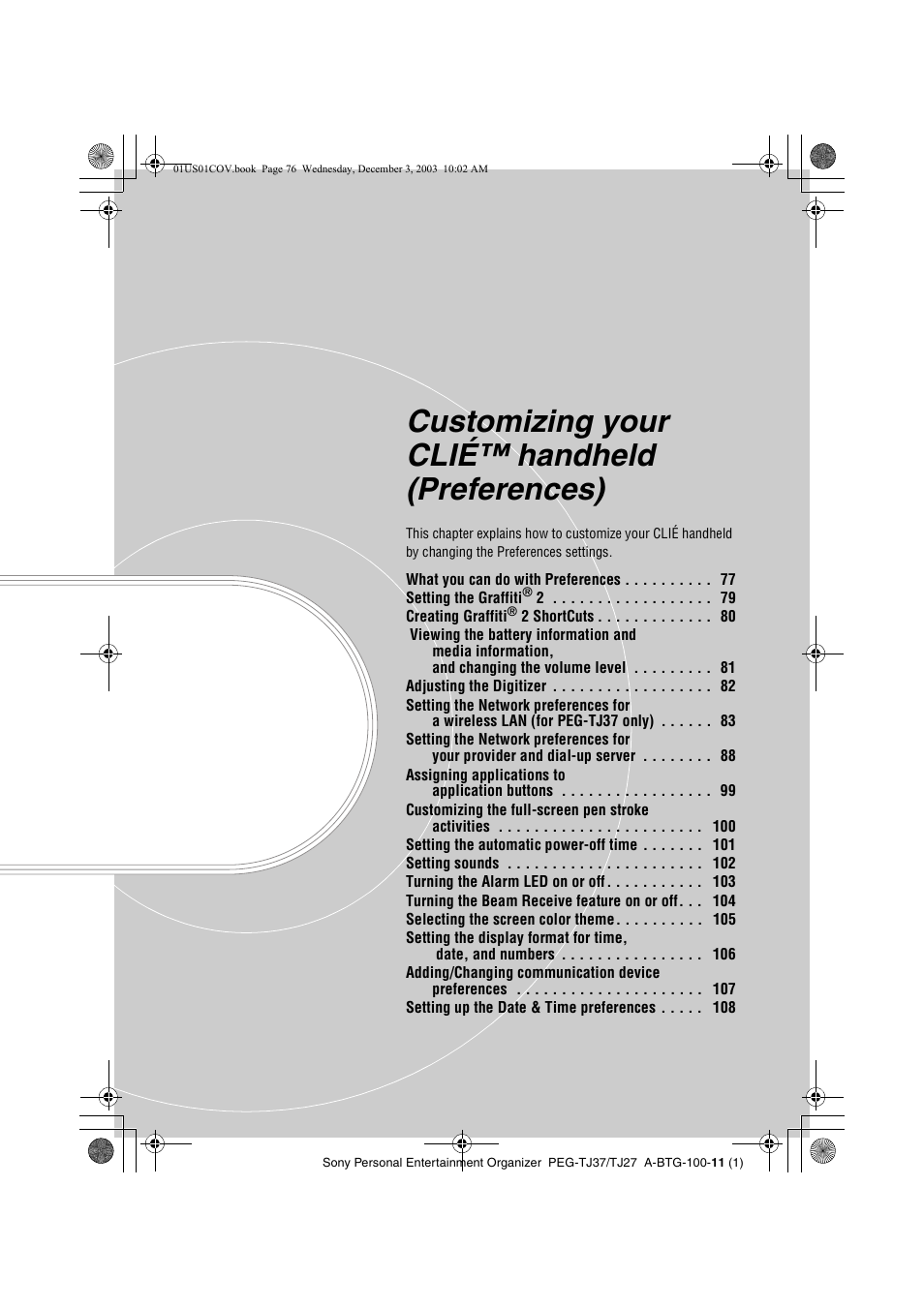 Customizing your clié™ handheld (preferences) | Sony PEG-TJ27 User Manual | Page 76 / 195