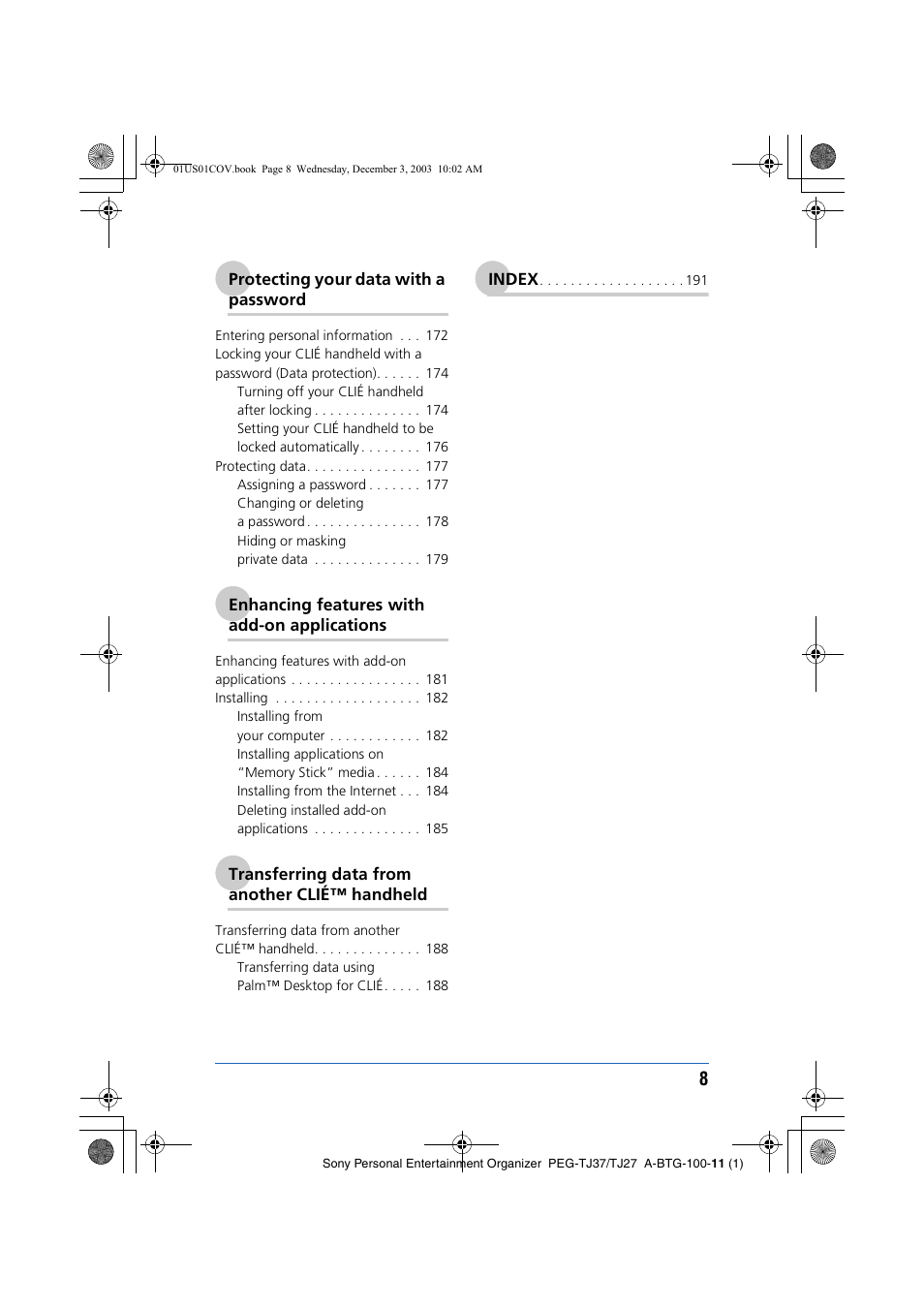 Sony PEG-TJ27 User Manual | Page 8 / 195