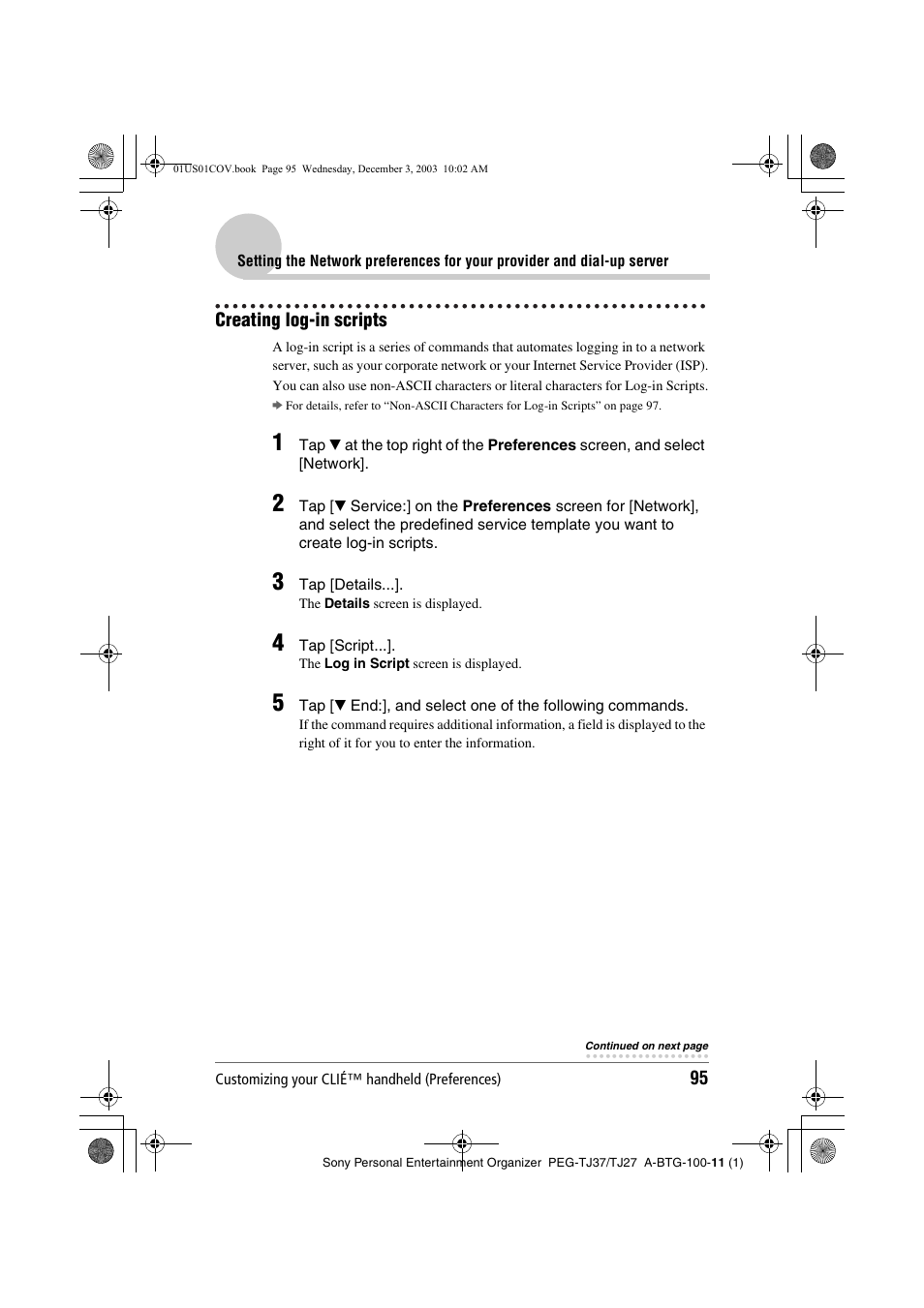 Creating log-in scripts | Sony PEG-TJ27 User Manual | Page 95 / 195