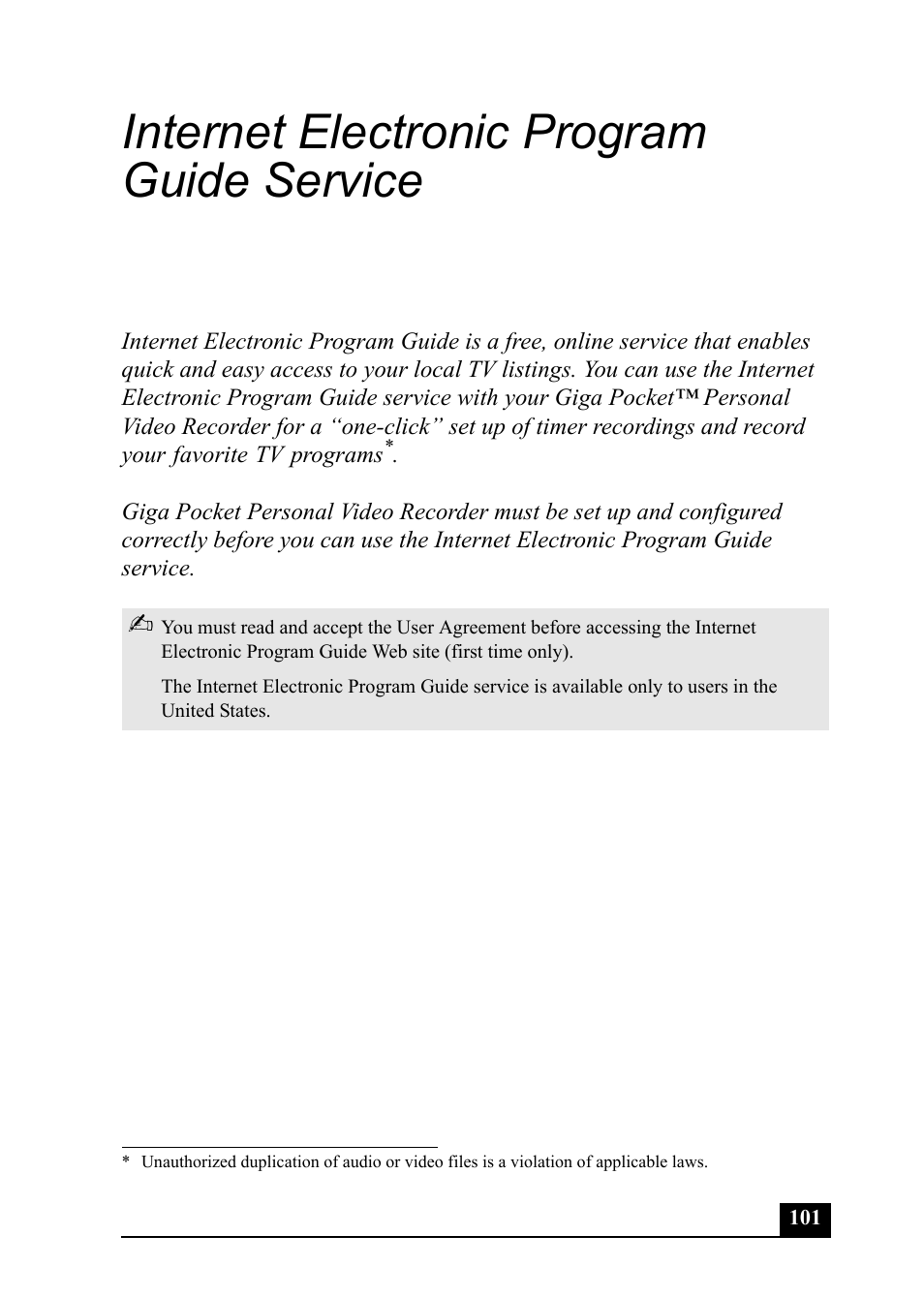 Internet electronic program guide service | Sony PCV-MXS20 User Manual | Page 101 / 113