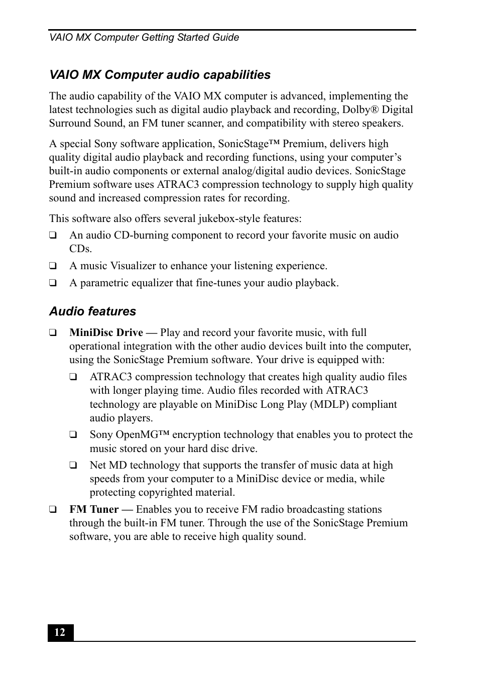 Sony PCV-MXS20 User Manual | Page 12 / 113