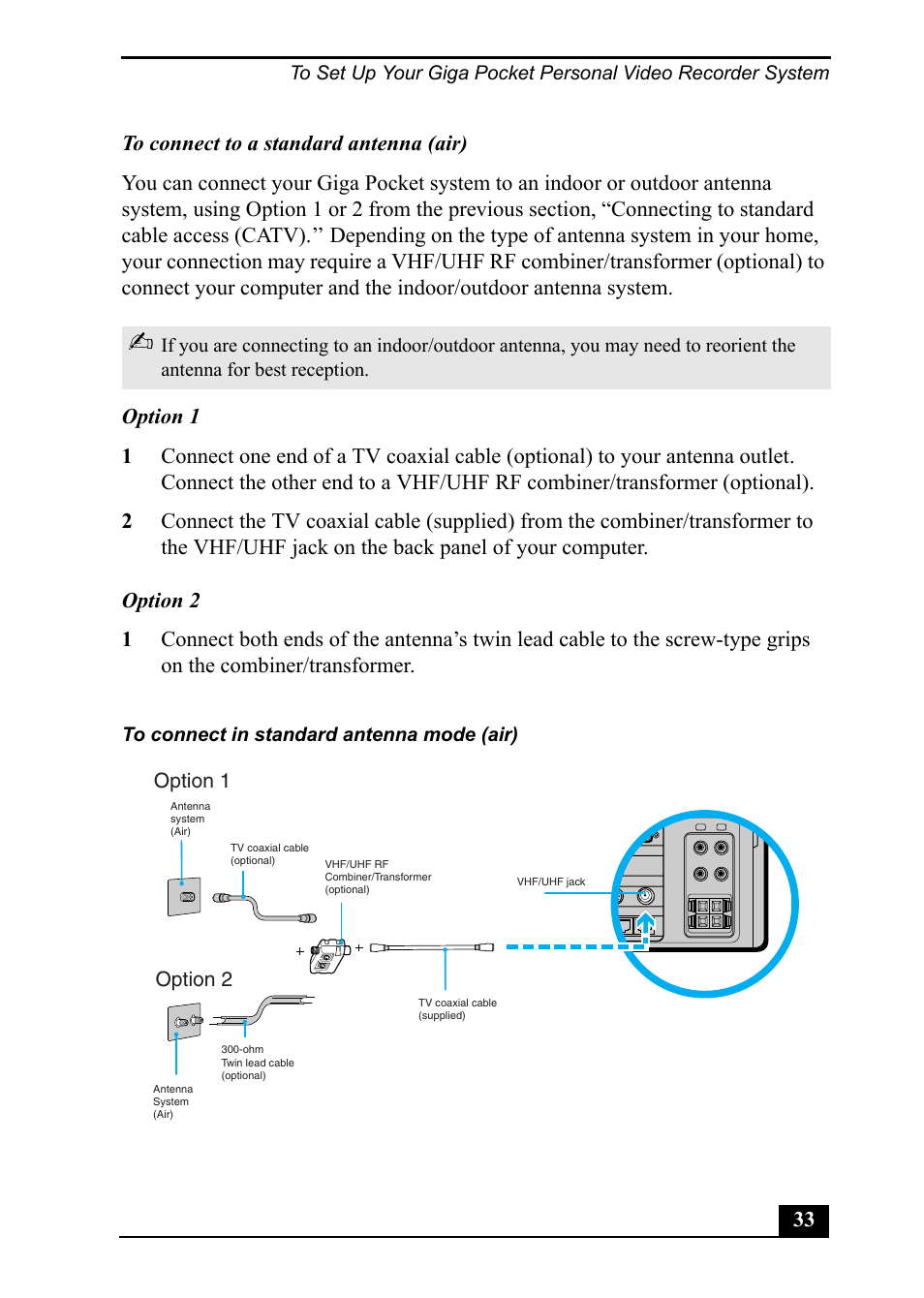 Option 1 option 2 | Sony PCV-MXS20 User Manual | Page 33 / 113