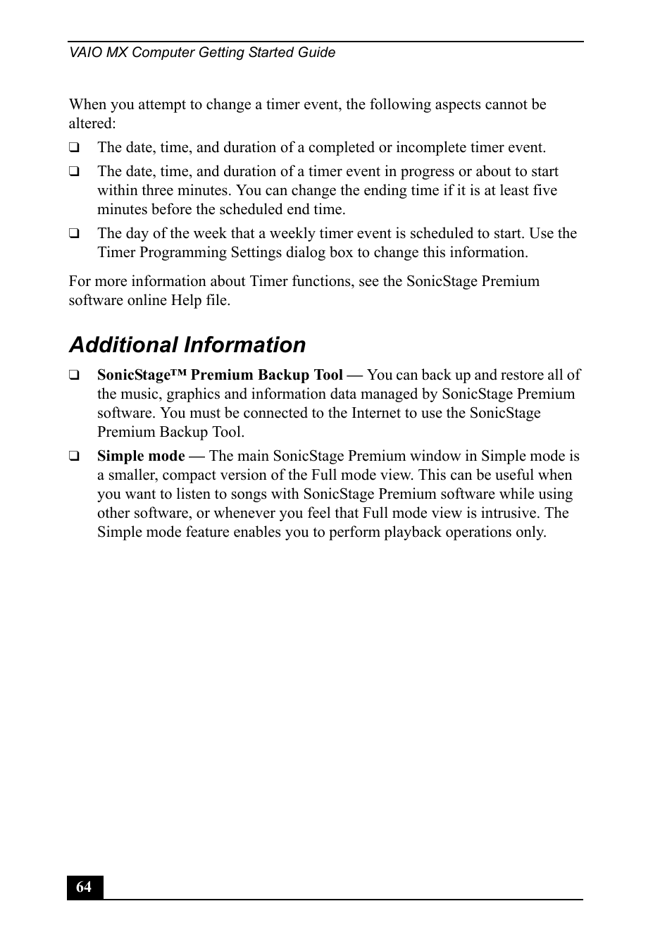 Additional information | Sony PCV-MXS20 User Manual | Page 64 / 113