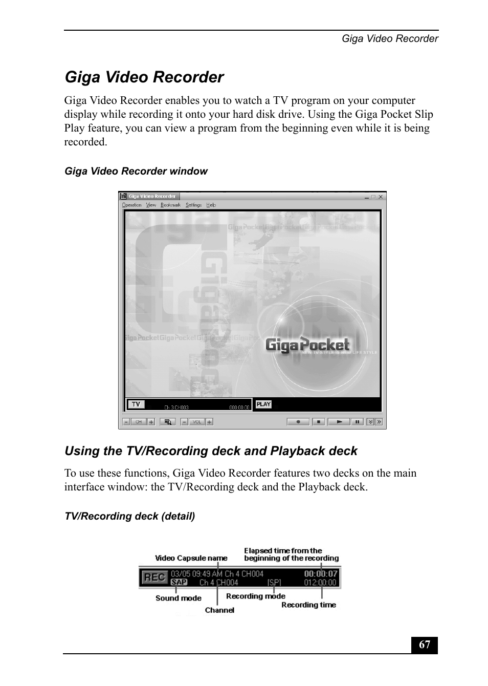 Giga video recorder | Sony PCV-MXS20 User Manual | Page 67 / 113