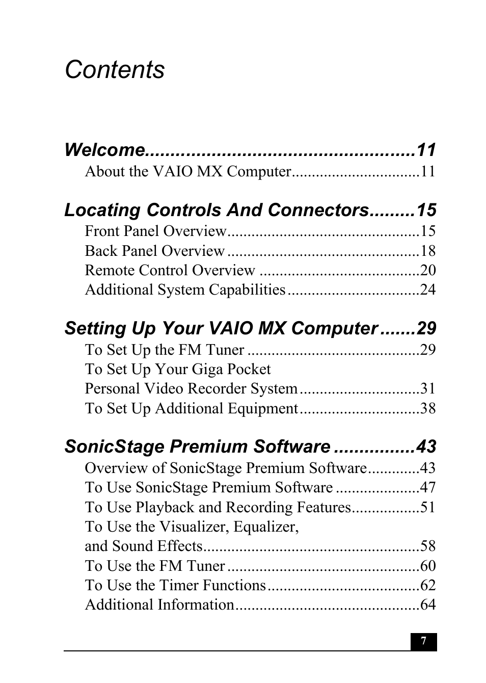 Sony PCV-MXS20 User Manual | Page 7 / 113