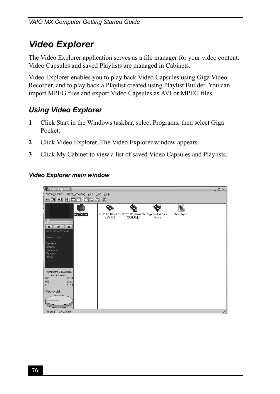 Video explorer | Sony PCV-MXS20 User Manual | Page 76 / 113