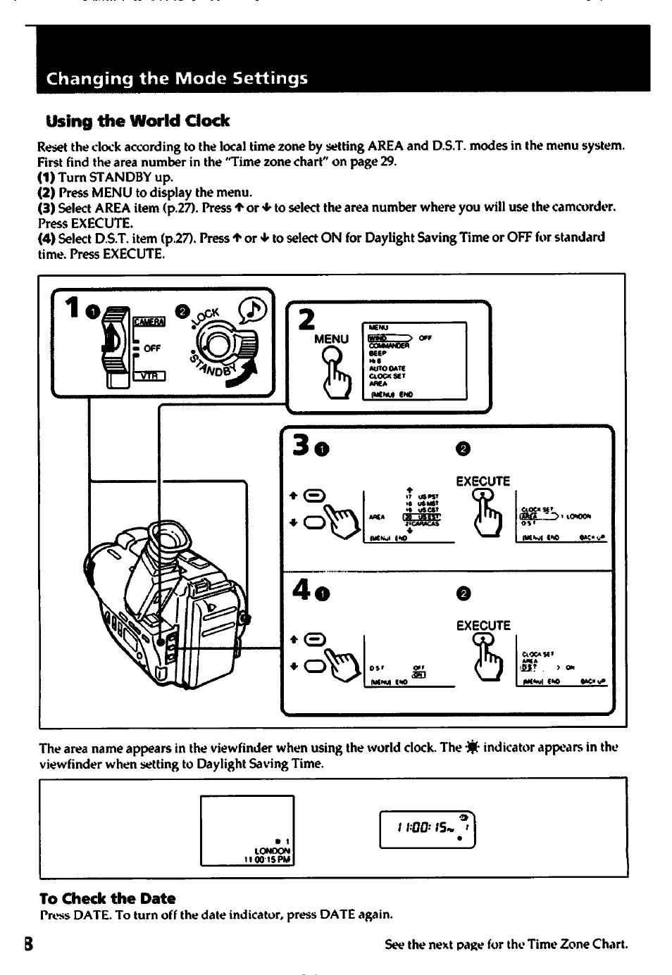 Using the world clock, To check the date | Sony CCD-TR400 User Manual | Page 28 / 55